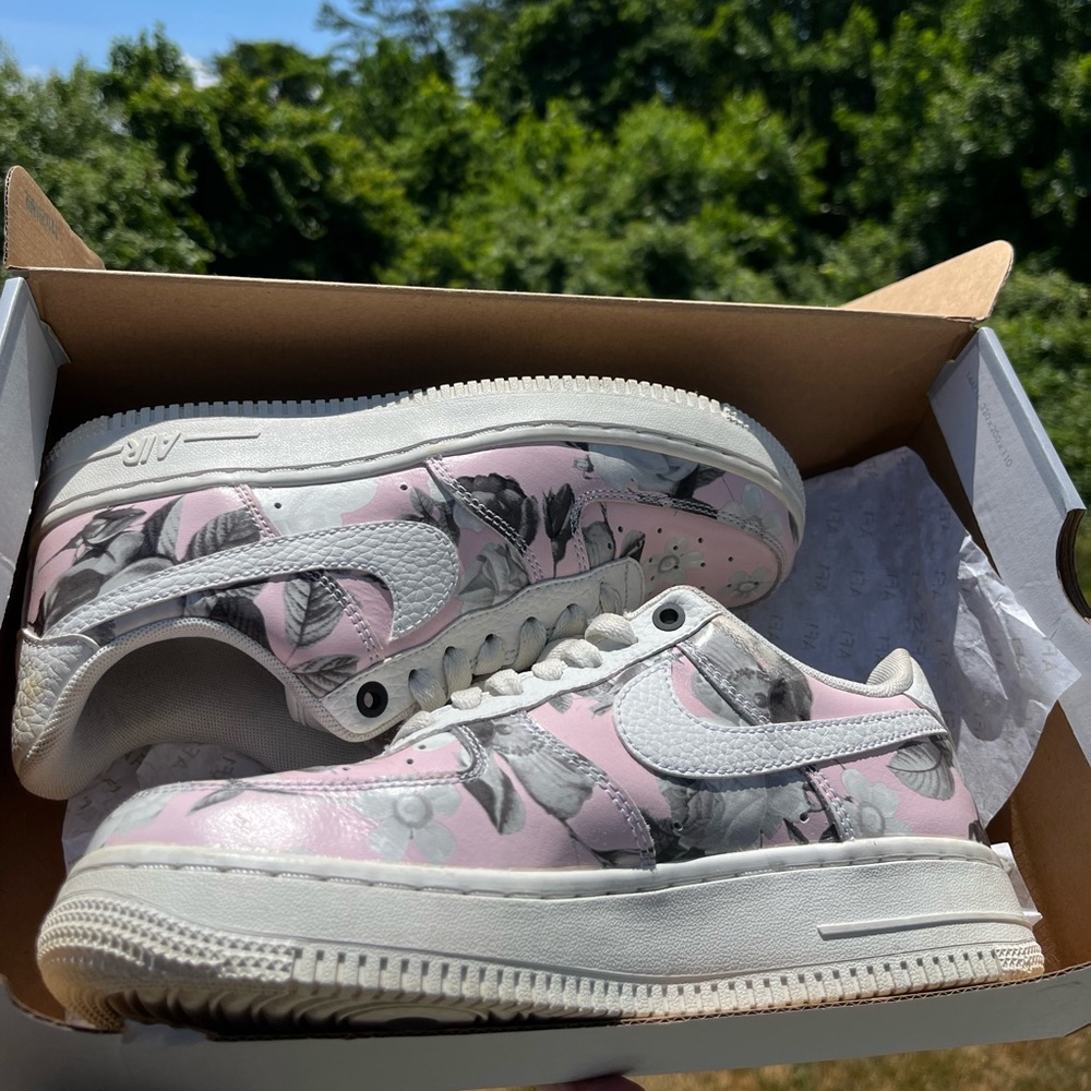 Pink and white floral Nike air forces